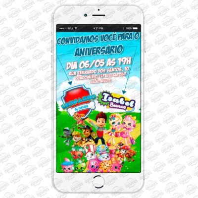 Convite Virtual de Aniversário Patrulha Canina e Shopkins