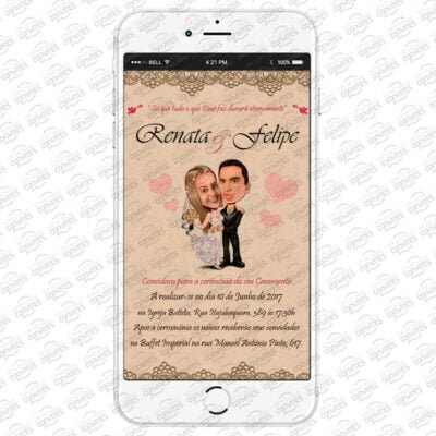Convite Virtual Caricatura Noivos Personalizado