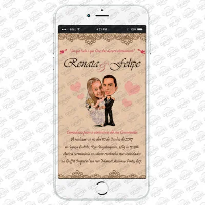 Convite Virtual Caricatura Noivos Personalizado