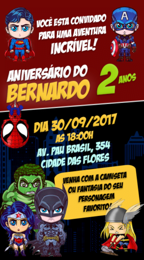 Convite Virtual Temas Heróis Mini