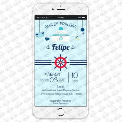 Convite Virtual Chá de Fraldas Marinheiro
