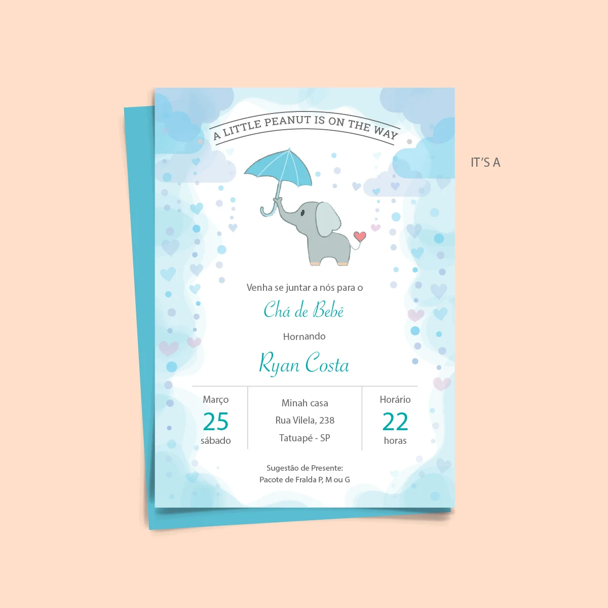 Convite de Chá de Bebê Elefantinho
